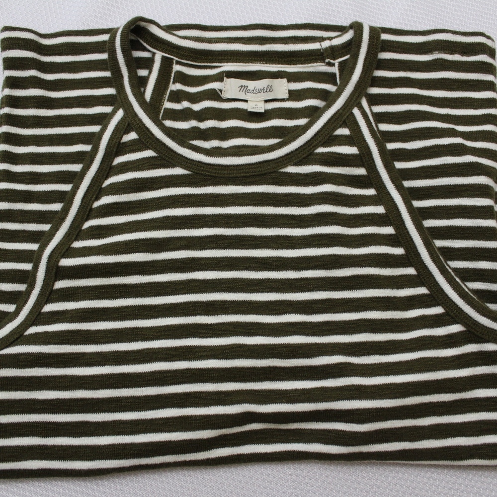 Madewell Olive Green and White Striped Tank